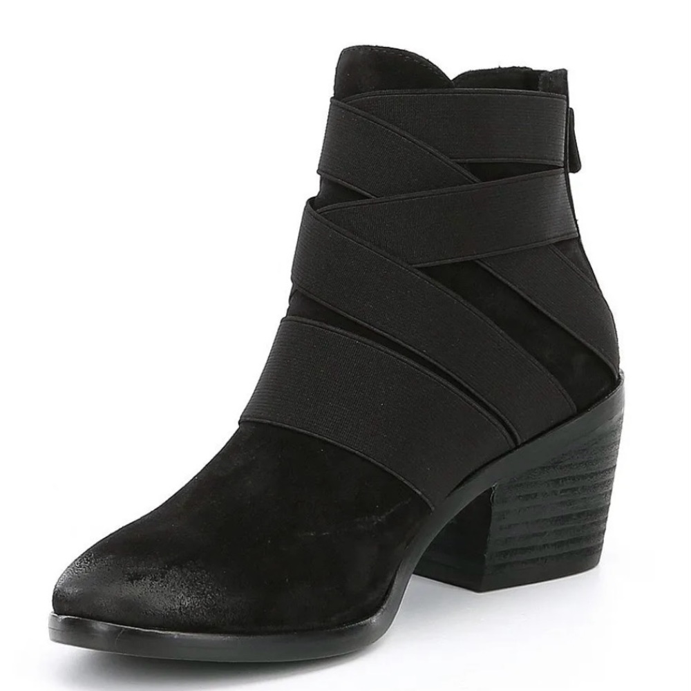 New $285 Eileen Fisher Willis Black Suede Back Zipper Blocked Heel Ankle Bootie